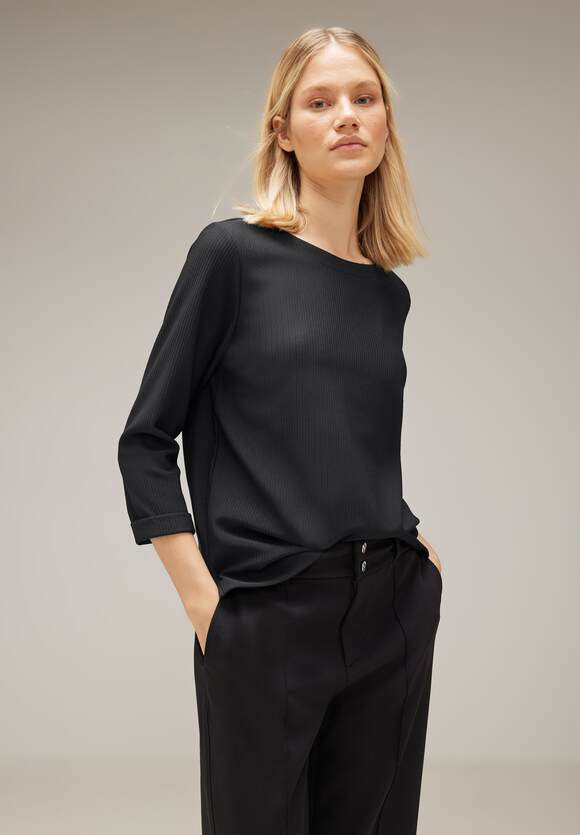 STREET ONE Shirt mit Streifenstruktur Damen - Black | STREET ONE Online-Shop