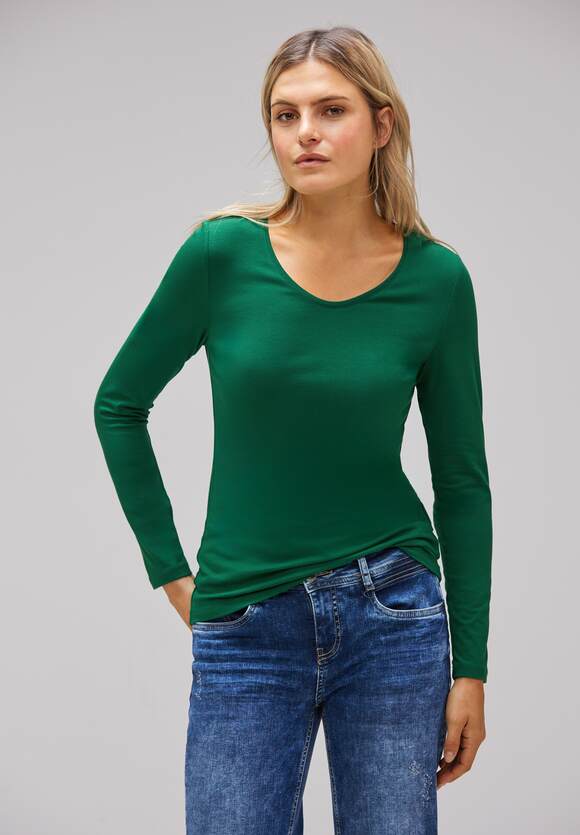 STREET ONE Basic Langarmshirt - Damen | ONE Style - Gentle Ivy Green STREET Online-Shop