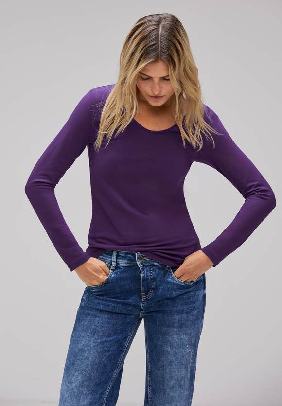STREET ONE Basic Langarmshirt Damen - | Pure Style - Online-Shop ONE Intense Lilac Ivy STREET