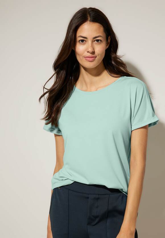 STREET ONE T-Shirt in Unifarbe Damen - Style Crista - Soft Lagoon Green | STREET  ONE Online-Shop