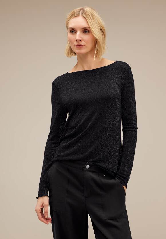 STREET ONE Glänzendes Kurzarmshirt Damen - Black | STREET ONE Online-Shop