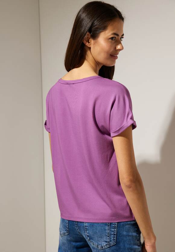 STREET ONE T-Shirt in Unifarbe Damen - Style Crista - Meta Lilac | STREET  ONE Online-Shop