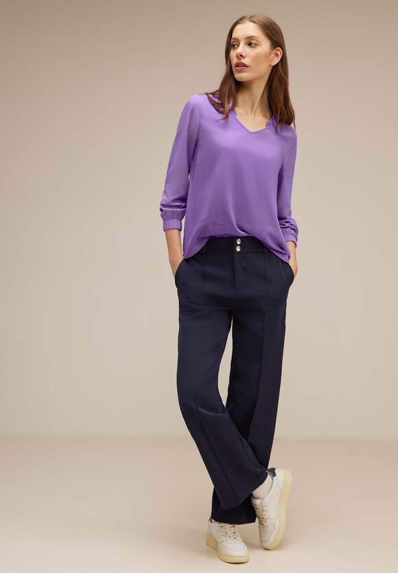 STREET ONE Unifarbene Lupine Lilac mit Online-Shop Bluse | STREET Damen Rüschen - ONE