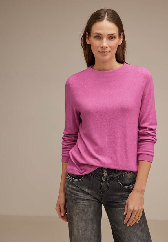 STREET ONE Langarmshirt - mit Melange Pink ONE Damen Online-Shop Style | Gummisaum Lena - STREET Cozy