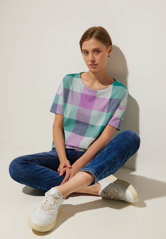 STREET ONE Multicolor Karo Shirt Damen - Meta Lilac | STREET ONE Online-Shop | T-Shirts
