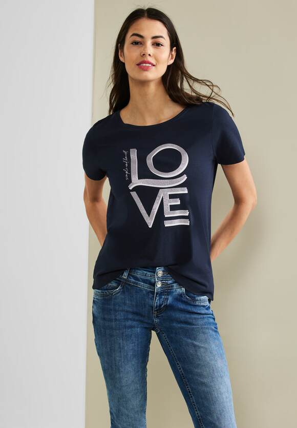 STREET ONE T-shirt met wording Dames - Deep Blue | STREET ONE Online-Shop