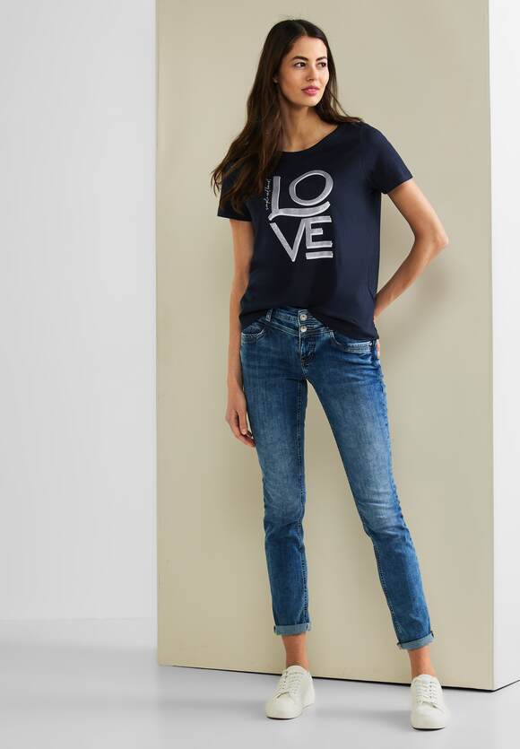 STREET ONE T-shirt | wording Dames Online-Shop - Blue STREET met Deep ONE