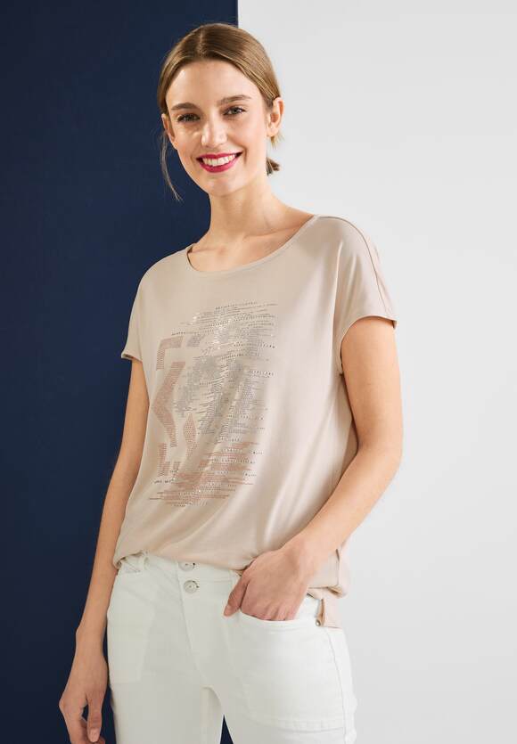 STREET ONE T-Shirt mit Steinchendetails Damen - Light Smooth Sand | STREET  ONE Online-Shop