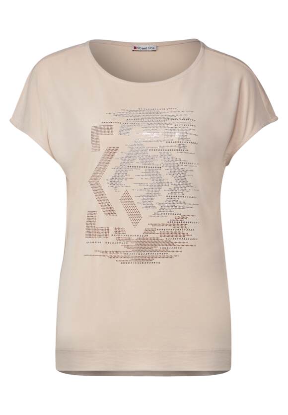 STREET ONE T-Shirt mit Steinchendetails Damen - Light Smooth Sand | STREET  ONE Online-Shop