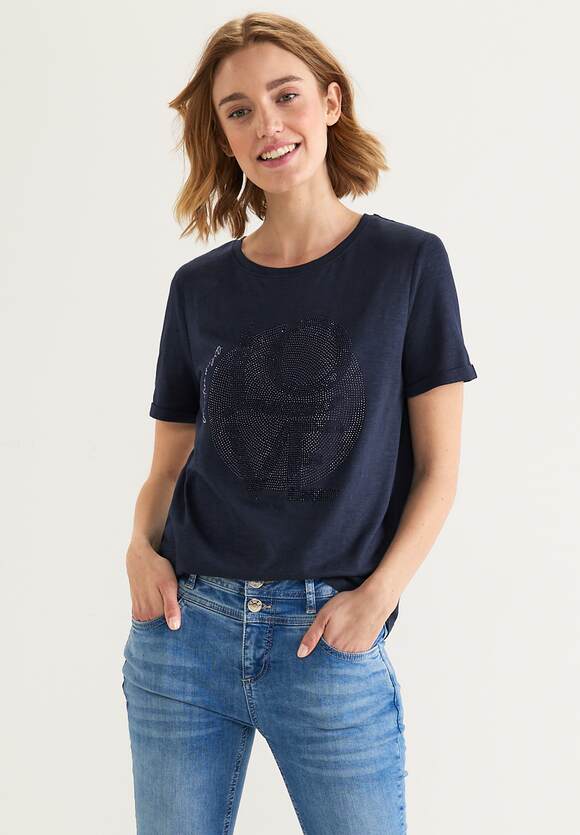 STREET ONE Partprint T-Shirt Damen - Deep Blue | STREET ONE Online-Shop | T-Shirts