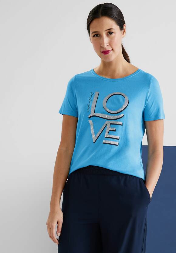 STREET ONE T-Shirt mit Wording Damen - Splash Blue | STREET ONE Online-Shop | V-Shirts