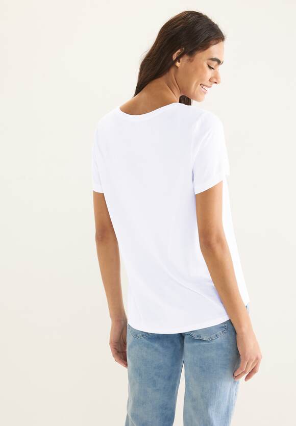 STREET ONE Materialmix T-Shirt Damen - White | STREET ONE Online-Shop