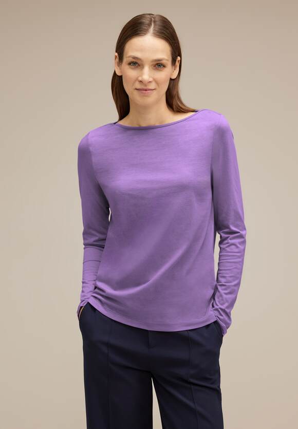STREET ONE Softes Melange Langarmshirt Damen - Style Mina - Satin Blue  Melange | STREET ONE Online-Shop