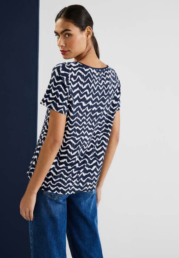 STREET ONE Materialmix T-Shirt Damen - Deep Blue | STREET ONE Online-Shop | V-Shirts