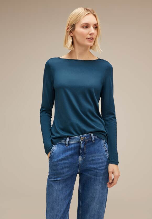 STREET ONE Softes Melange Langarmshirt | Style - STREET Melange Damen Mina Online-Shop Blue ONE Satin 